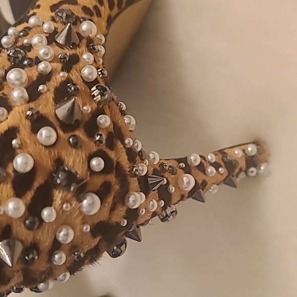 Nine West Leopard Patent Leather Peep Toe Platform Heels Size 7.5 - Picture 5 of 10